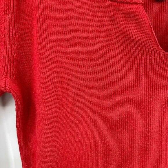 Tommy Hilfiger Vintage Y2K Red Knit Flag Sleeve Slim Fit Split Neck Sweater - Picture 4 of 7